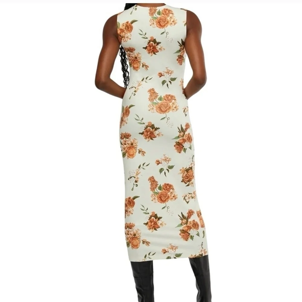 WeWoreWhat MUSCLE TANK MIDI DRESS NEUTRAL FLORAL IVORY MULTI, Size Small
